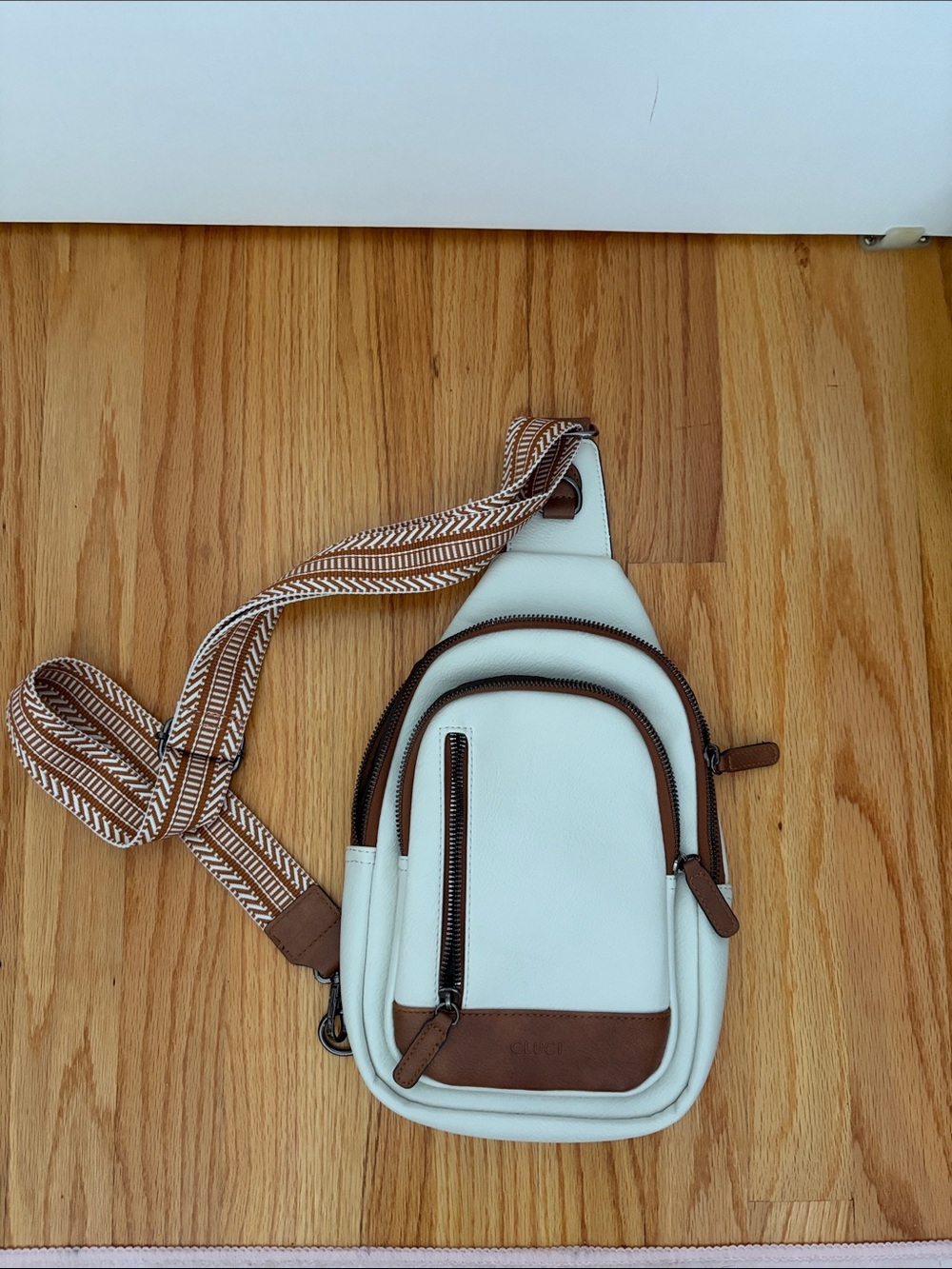White and Brown Crossbody Sling Bag - Casual Everyday Bag